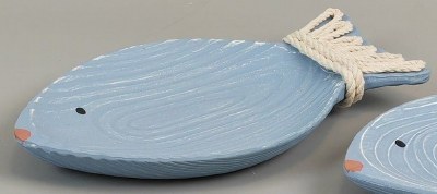 6" x 9" Blue Fish Shape Wood Coastal Dish