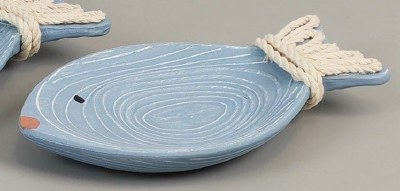 5" x 8" Blue Fish Shape Wood Coastal Dish