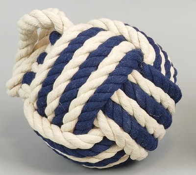 6" Round Dark Blue and White Rope Coastal Doorstop