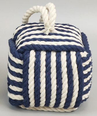 6" Square Dark Blue and White Rope Coastal Doorstop