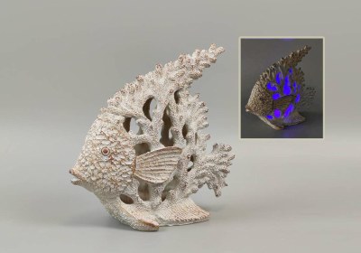 10" LED Beige Polyresin Angelfish Fossil Coastal Statue