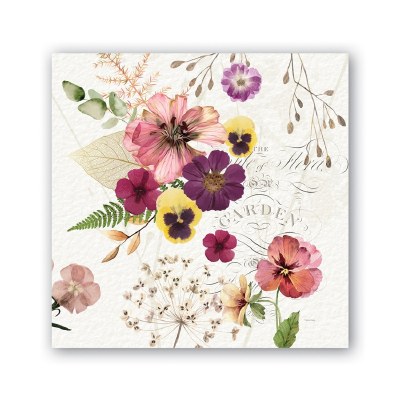 5" Square Pressed Flowers Beverage Napkins