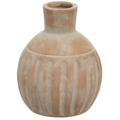 5" Beige Terracotta Ribbed Vase
