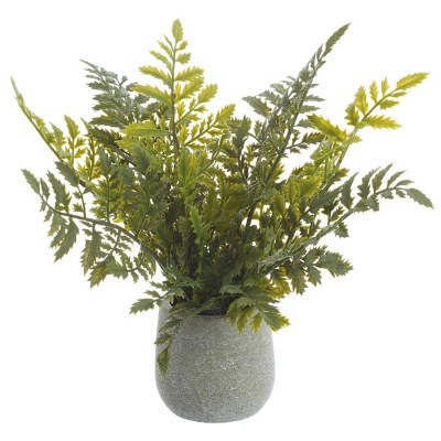 11" Faux Green Fern in Gray Plastic Pot