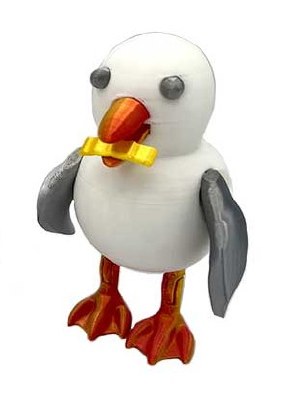 5" 3D Printed Seagull With a French Fry in It's Mouth Figurine