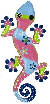 12" Pink and Blue Wood Gecko Wall Plaque