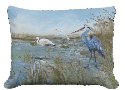 13" x 18" Marshland Bird Trio Coastal Indoor/Outdoor Decorative Pillow