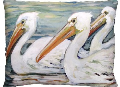 13" x 18" Three Pelicans Coastal Indoor/Outdoor Decorative Pillow