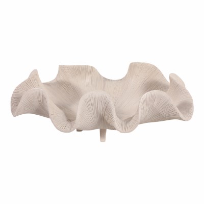 17" x 12" Cream Oval Wavy Polyresin Decorative Bowl