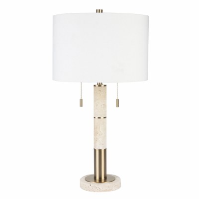 28" Distressed Bronze and Beige Travertine Table Lamp