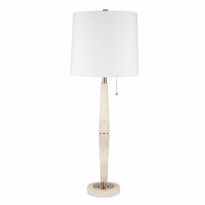 33" Distressed Bronze and Beige Travertine Table Lamp