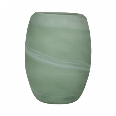 16" Green and White Glass Vase