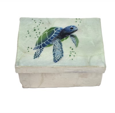 3" x 4" Rectangle Green Turtle Capiz Box