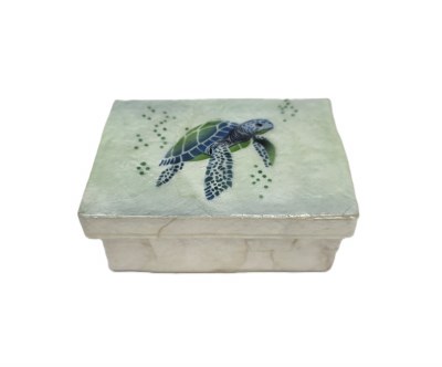 2.5" x 3.5" Rectangle Green Turtle Capiz Box