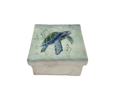 3.5" Sq Capiz Green Turtle Box