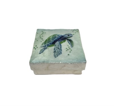 2.5" Sq Capiz Green Turtle Box