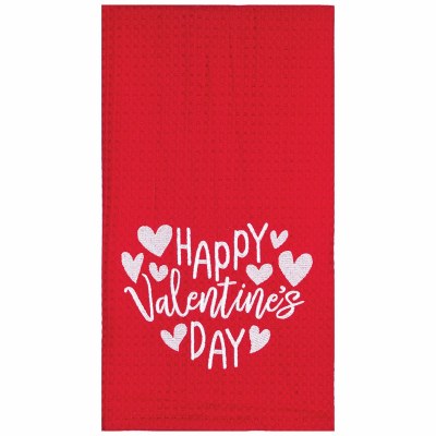 27" x 18" Red "Happy Valentine's Day" Waffle Woven Kitchen Towel
