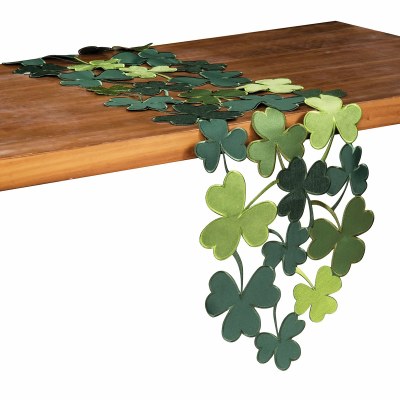 68" Green Shamrock Embroidered Openwork Runner