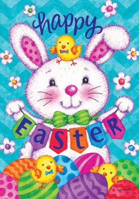 18" x 13" "Happy Easter" Bunny with Eggs Mini Garden Flag