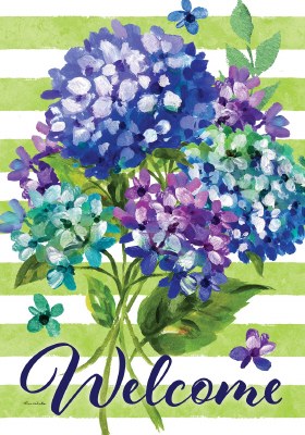 40" x 28" "Hello" Hydrangeas with Green Stripes Garden Flag