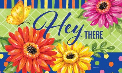 18" x 30" "Hey There" Multicolor Flowers and Butterfly Doormat