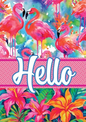 40" x 28" "Hello" Pinks Flamingos and Hibiscus Garden Glag