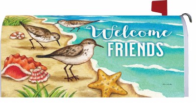 "Welcome Friends" Sandpiper Beach Mailbox Cover