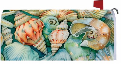 Teal Seashells Mailbox Cover