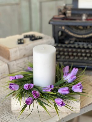 4" Opening Faux Purple Tulips Candle Ring