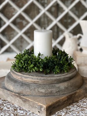 4.5" Opening Faux Green Boxwood Candle Ring