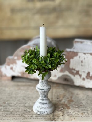 2" Opening Faux Light Green Boxwood Candle Ring