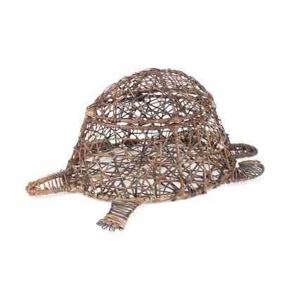 14" Brown Turtle Basket With Lid