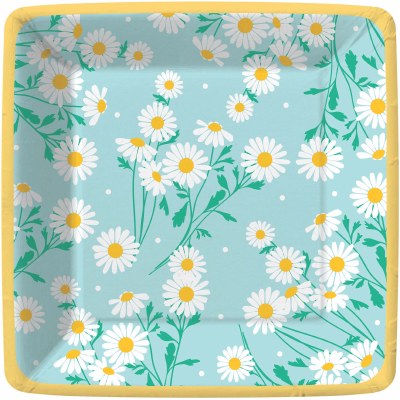 Pack of Eight 7" Sq Blue Daisy Charm Plates