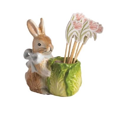 3" Blue Bow Bunny Ceramic Toothpick Holder by Mud Pie