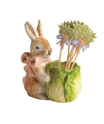 3" Pink Bow Bunny Ceramic Toothpick Holder by Mud Pie