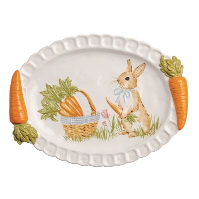 16" Oval Brown Bunny Ceramic Platter by Mud Pie
