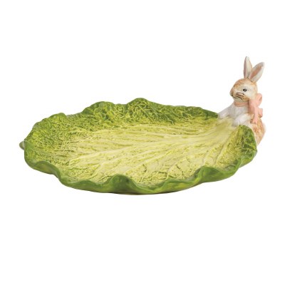 10" Brown Bunny and Cabbage Leaf Ceramic Platter by Mud Pie
