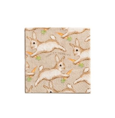 Pack of Twelve 5" Sq "Hippity Hoppity" Bunny Beverage Napkins by Mud Pie