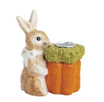 4" Brown Bunny with Orange Carrot Ceramic Taper Holder by Mud Pie