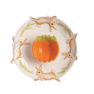 11" Round Brown Bunny Ceramic Chip & Dip by Mud Pie