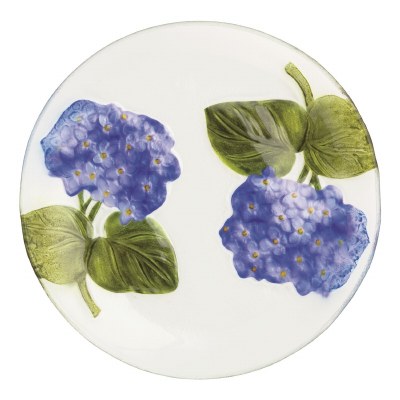 12" Round Blue Hydrangea Glass Plate by Mud Pie