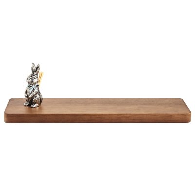 4.5" x 14" Brown Wood Board with Silver Bunny Tooth Pick Holder by Mud Pie