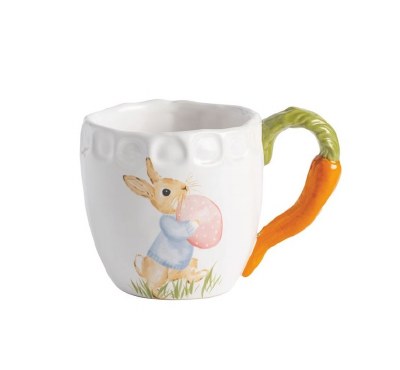 15 Oz Orange Carrot Handle Ceramic Bunny Mug by Mud Pie