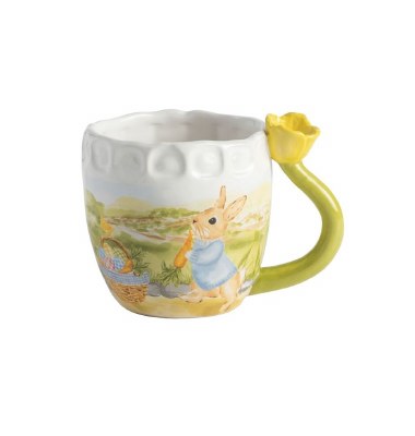 15 Oz Yellow Flower Handle Ceramic Bunny Mug by Mud Pie