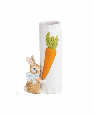 6" Pink Bow Bunny Ceramic Bud Vase by Mud Pie