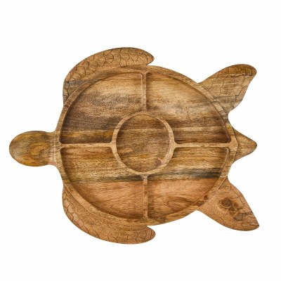 18" Brown Turtle Five Compartment Wood Tray