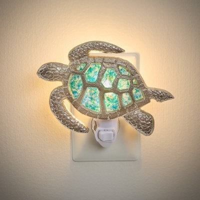 5" Silver and Green Turtle Night Light