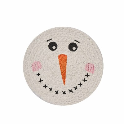 8" Round Snowman on Braided Trivet