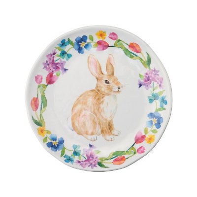 6" Round Bunny Floral Melamine Plate