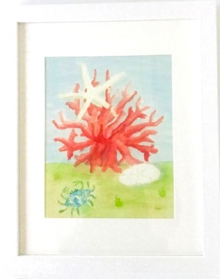 22" x 18" Coral Starfish and Crab Framed Wall Art Under Glass